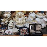A Victorian yellow and gilt decorated part tea service, together with other part tea sets,