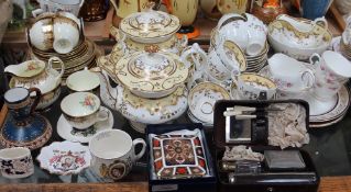 A Victorian yellow and gilt decorated part tea service, together with other part tea sets,