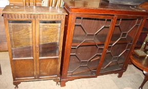 An Edwardian mahogany bookcase together with an oak bookcase