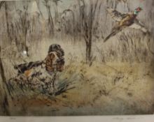 After Henry Willanson Two Spaniels and a pheasant Limited Edition engraving Hand coloured No