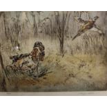 After Henry Willanson Two Spaniels and a pheasant Limited Edition engraving Hand coloured No