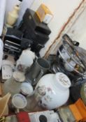 Cameras, toy cars, electroplated trays, porcelain figures,