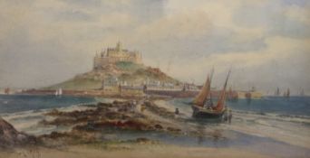 J C Uren A castle on a hill Watercolour Signed