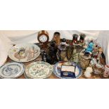 Assorted Chinese and Japanese porcelain plates and chargers together with oriental figures,