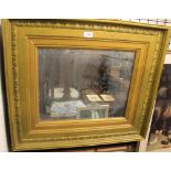 A shaped gilt wall mirror together with another gilt wall mirror