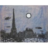 KAREL CERNY (1910-1960): FULL MOON IN PARIS, 1947, 45,5x59 cm. Pastel on paper.