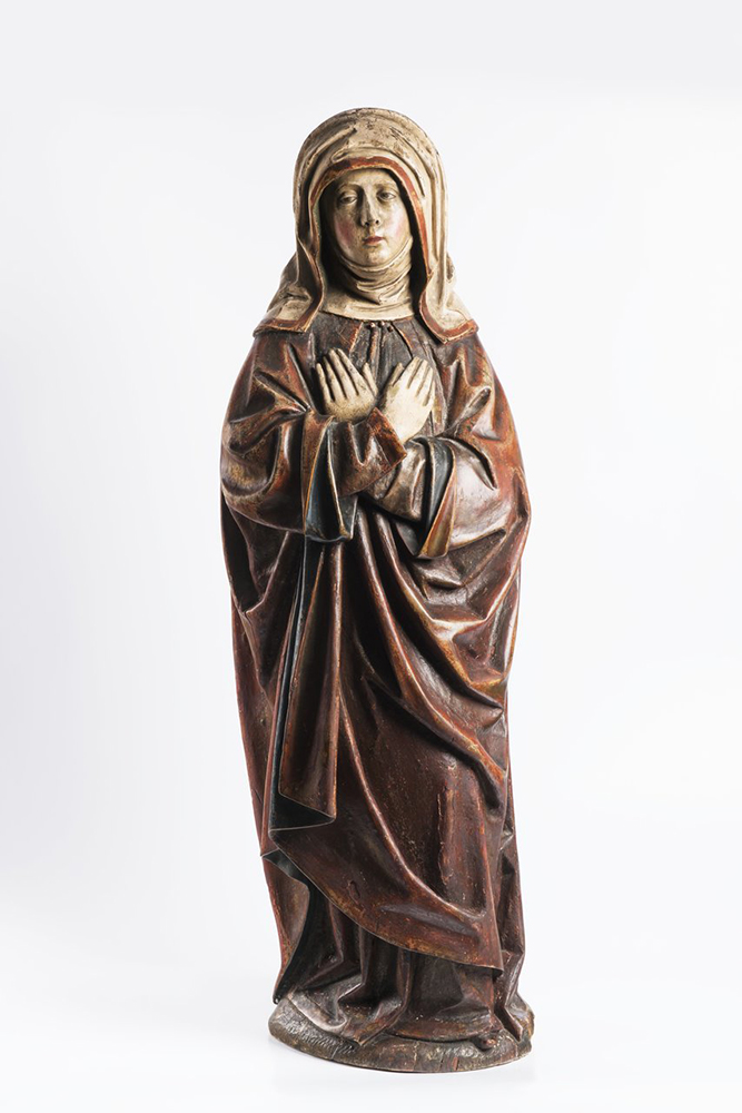 ANONYM: OUR LADY OF SORROWS Last quarter of 15th century 107 cm Exotic wood, chalk, polychrome. 1782