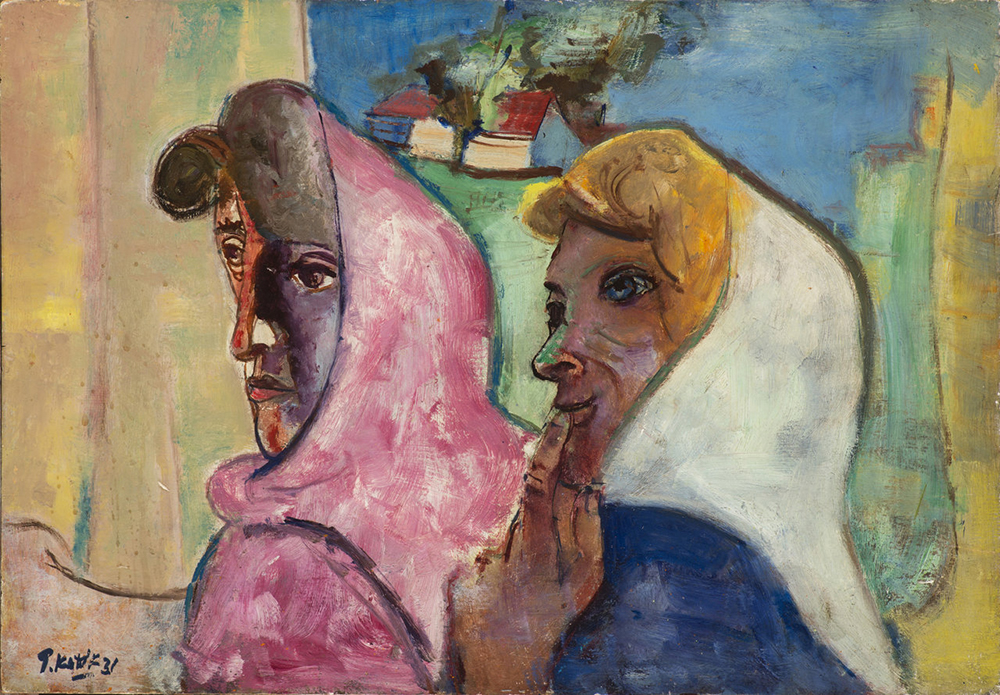 PRAVOSLAV KOTIK (1889-1970): TWO WOMEN, 1931, 38,5x55 cm. Oil on wood panel.