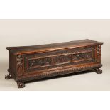 A MANNERIST CHEST Early 17th century; Northern Italy 57x168x52 cm Walnut. A richly carved