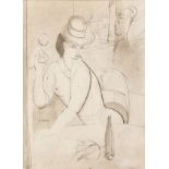 CENEK PRAZAK (1914-1996): LADY WITH A GOBLET, 1945, 41x33 cm. Ink and wash on paper.