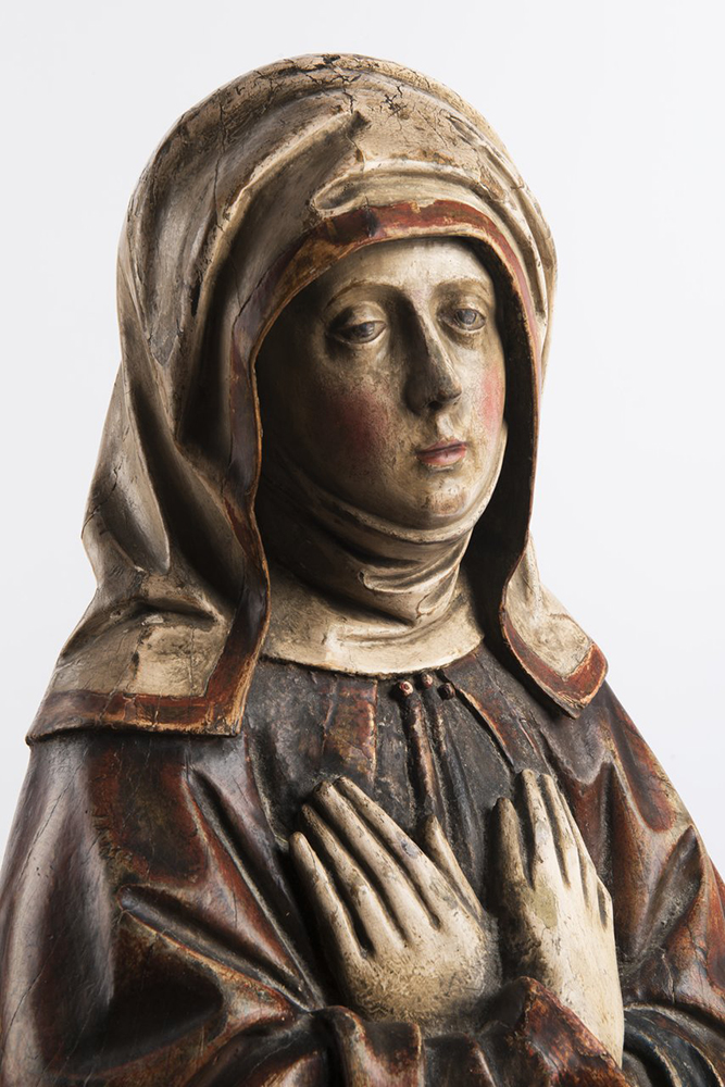 ANONYM: OUR LADY OF SORROWS Last quarter of 15th century 107 cm Exotic wood, chalk, polychrome. 1782 - Image 4 of 4