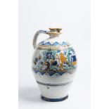 A POST-HABAN JUG OF THE GUILD OF COOPERS 45 cm Faïence, white glaze, painted in grand feu colors. A