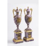 A PAIR OF NEOCLASSICAL VASES Early 19th century; France 61 cm Amethyst, gilt bronze. A pair of Louis