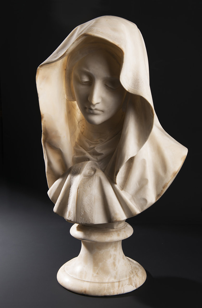 UNKNOWN ITALIAN MASTER: YOUNG LADY WITH A VEIL Around 1850; Italy 61 cm An alabaster bust of a young - Image 5 of 5