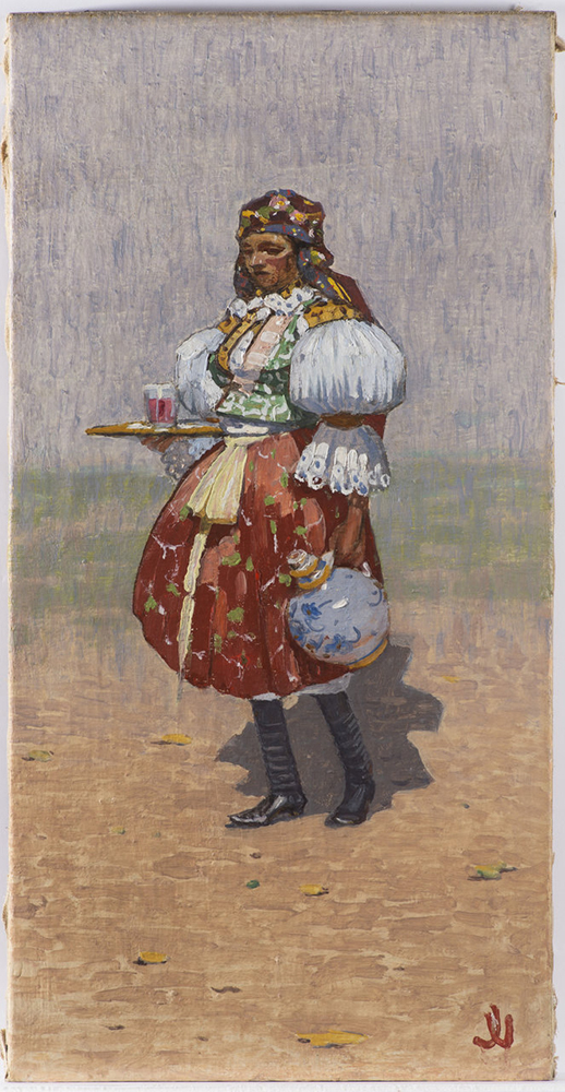 JOZA UPRKA (1861-1940): A WOMAN FROM MAŘATICE, 1914, 59,5x30 cm. Oil on canvas. - Image 2 of 3