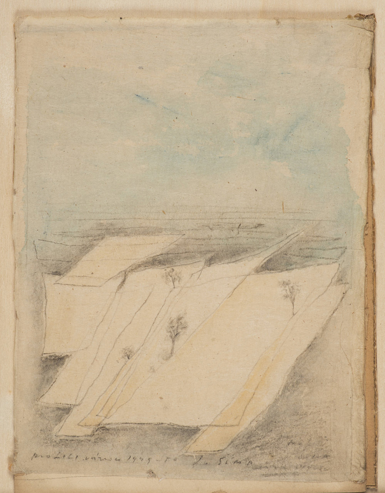 JOSEF SIMA (1891-1971): LANDSCAPE, 21x16 cm. Pencil drawing and watercolor on paper. - Image 4 of 4