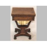 A VICTORIAN MAHOGANY WORK TABLE, the cross-banded folding top lined with green baize with a drawer