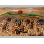 FRANS MARTIN CLAERHOUT )1919 - 2006), HARVESTERS, oil on board, signed, 29 by 44cm.