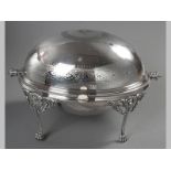 AN ELKINGTON & CO. SILVERPLATE REVOLVING BREAKFAST DISH, the hinged swivel top with pinprick