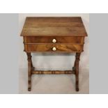 A 19TH CENTURY CONTINENTAL WALNUT WORK TABLE, the retangular top above two long drawers standing