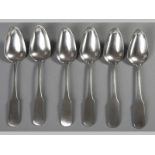 A SET OF SIX CONTINENTAL SILVER FIDDLE AND SHELL PATTERN SPOONS stamped "12", 325g, (6).