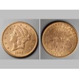 A 22CT YELLOW GOLD AMERICAN DOLLAR, dated 1888, 33g.