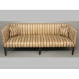 A REGENCY MAHOGANY SOFA, the rectangular back, sides and seat upholstered in a Regency stripe,