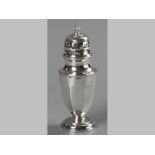 A GEORGE V SILVER SUGAR SHAKER, BIRMINGHAM 1931, MAKERS MARKS INDECIPHERABLE, with removable pierced