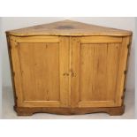 A 19TH CENTURY CAPE YELLOWWOOD CORNER DRESSER, the moulded serpentine top above two panelled doors