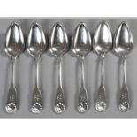 A SET OF SIX CONTINENTAL SILVER FIDDLE AND SHELL PATTERN SPOONS BY BREMER SILVERWARE FABRIK, DREWES,