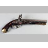 AN EARLY 19TH CENTURY ENGLISH TOWER FLINTLOCK PISTOL, full length walnut stock, some restorations to