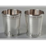 A PAIR OF SILVER WINE VESSELS, BY JEAN ELYSÉE PUIFORCAT, the borders engraved with inscription "
