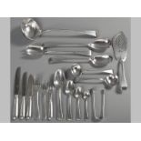 AN ASSEMBLED SET OF ENGLISH SILVER FLATWARE, LONDON, SHEFFIELD & EXETER, VARIOUS DATES,