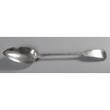 A GEORGE IV SILVER FIDDLE PATTERN BASTING SPOON, DUBLIN 1827, I.S., handle engraved with emblem,