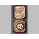 AN 18CT YELLOW GOLD LADIES POCKET WATCH BY DENT "WATCHMAKER TO THE QUEEN", with white enamel dial,