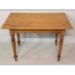 A LATE 19TH CENTURY CAPE YELLOW WOOD AND OREGON RECTANGULAR TABLE, the moulded top above a scratch-