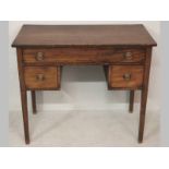 A GEORGE III MAHOGANY WRITING DESK, the cross-banded top above a long drawer and two short