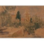TERENCE JOHN McCAW (1913 - 1978), CATHEDRAL BENEATH THE TREES, ROME, mixed media on paper, signed