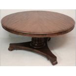 A VICTORIAN MAHOGANY CIRCULAR DINING TABLE, the top with a moulded edge and beaded frieze,