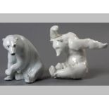 TWO CONTINENTAL CERAMIC MODELS OF POLAR BEARS, realistically moulded, one at play, the other