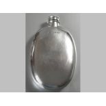 A VICTORIAN SILVER HIPFLASK, SHEFFIELD 1880, JAMES DIXON & SONS, with removable screw top, of oval