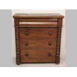 A VICTORIAN MAHOGANY CHEST OF DRAWERS, the rectangular top above a cushion drawer with three long