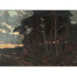 SIDNEY CARTER (1874 - 1945), LANDSCAPE WITH TREES AND MAN HERDING SHEEP, oil on canvas, signed lower