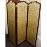 AN EDWARDIAN MAHOGANY THREE PANEL SCREEN