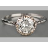 AN 18CT WHITE GOLD AND DIAMOND SOLITAIRE, brilliant cut diamond of approximately 1.3cts, claw set on