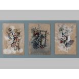 FRED SCHIMMEL (1928 - 2009), TRIPTYCH OF ABSTRACTS, mixed media on paper, signed in pencil, 32 by