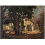 JOHAN OLDERT (1912 - 1984), HOUSE BENEATH TREES, oil on board, signed, 33 by 44cm.