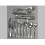 A SIX PLACE WMF SILVERPLATED FLATWARE SET, by Friour, comprising: 6 dinner forks, 6 salad forks, 6
