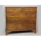 A GEORGE III OAK CHEST OF DRAWERS, the rectangular top above a single long drawer with an ornate