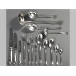 A CONTINENTAL .800 STD SILVER ASSEMBLED FLATWARE, comprising: 12 dinner forks, 9 salad forks, 8
